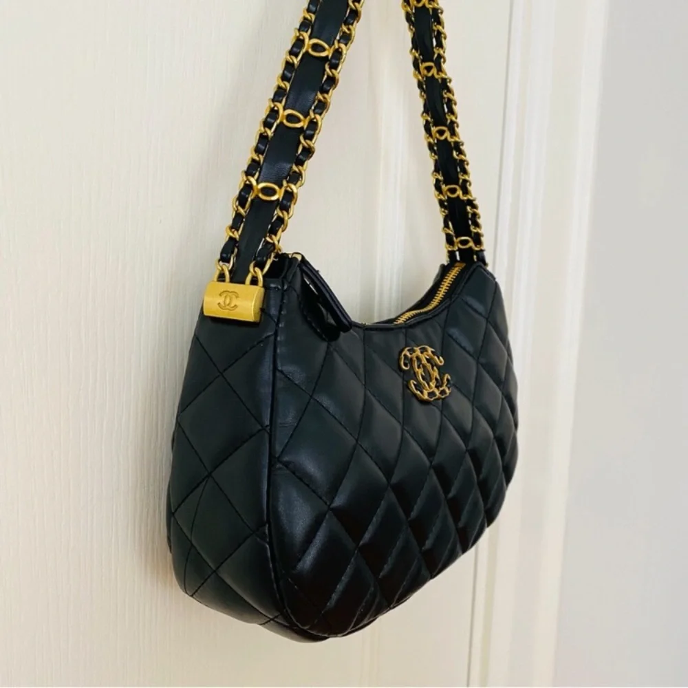 New in Box Chanel Makeup GWP Black Quilted Faux Leather 19 Hobo Shoulder Bag